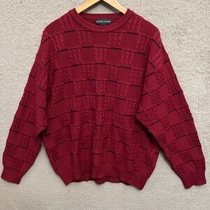 Robert Banks 100% Merino Wool Red And Black Cable Sweater XL
